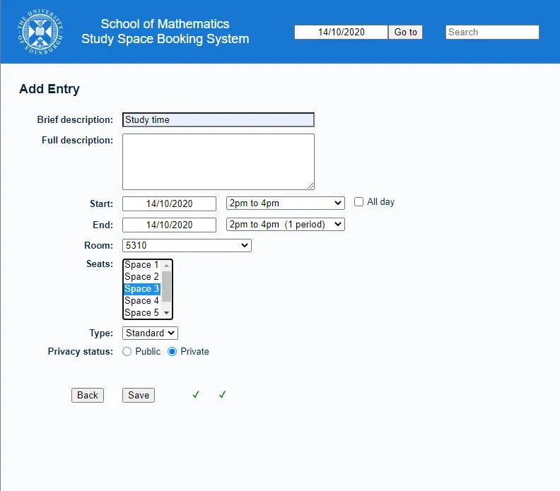 2. Booking a study space slot
