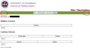 MSc timetable screenshot with settings and search circled