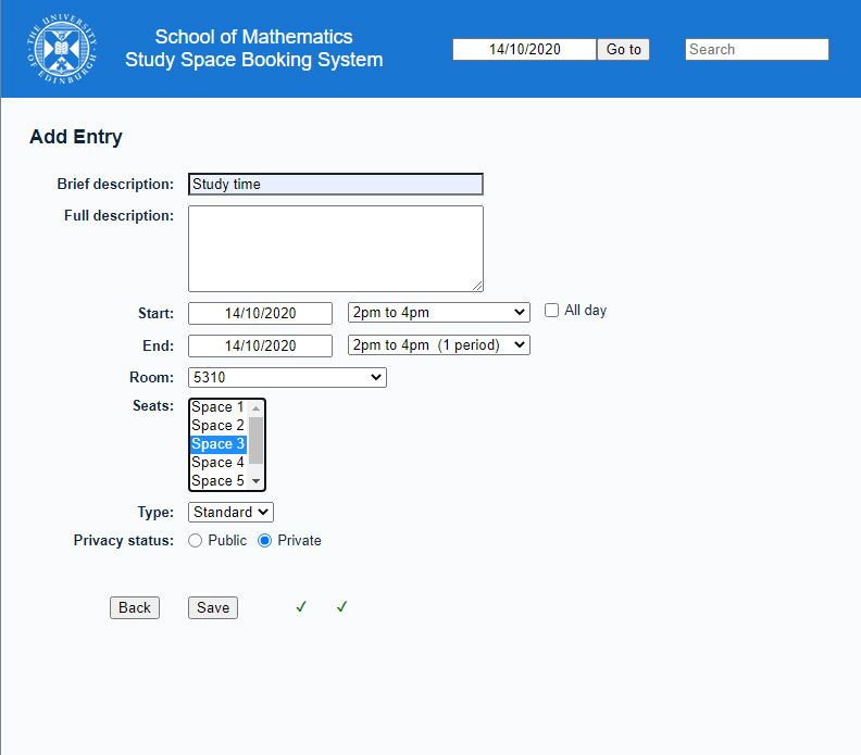 2. Booking a study space slot